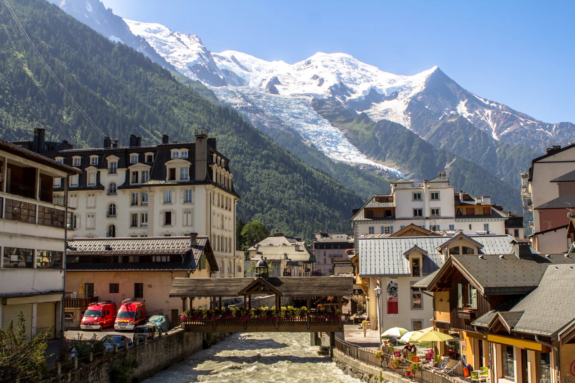 View from Chamonix to Mont Blanc Glacier