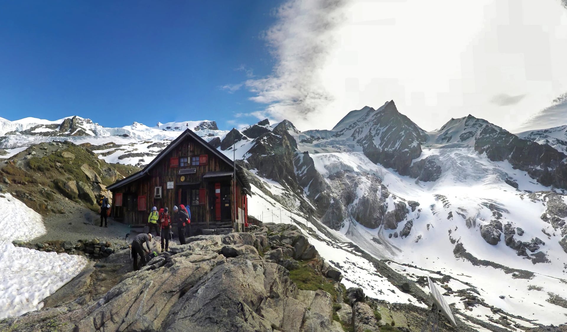 Mont Blanc, France - 27 Aug, 2016: View Of Lac Blanc Refuge, Aiguille du Tour, Aiguille du Chardonnet, Aiguille d Argentiere, Aiguille de l A Neuve And Glacier d Argentiere-France